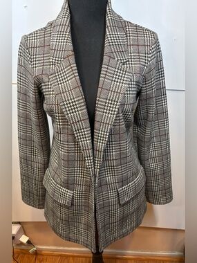 Rachel Zoe Plaid Blazer Women's Small Open Front Houndstooth Career Chic